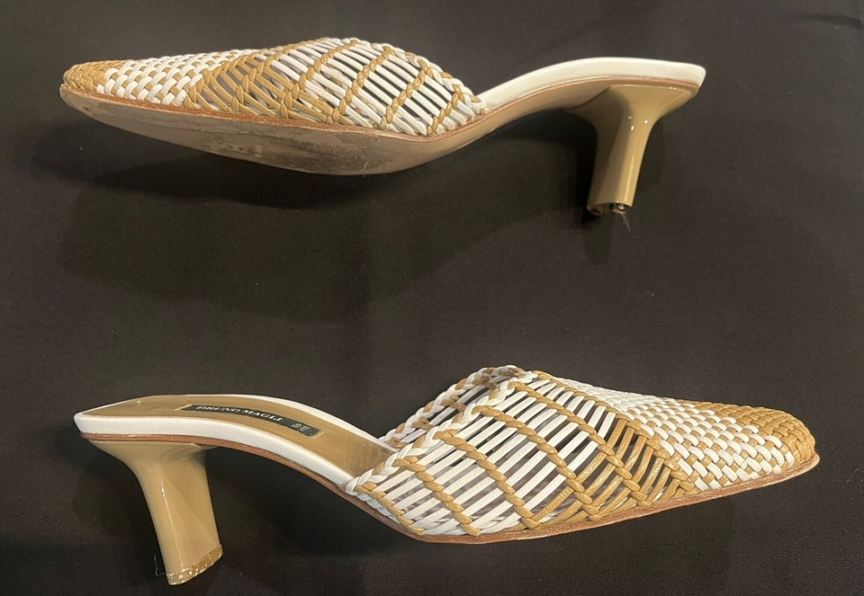 Bruno Magli Women’s Leather SlipOn Square Toe Heels Sandals Italy Size