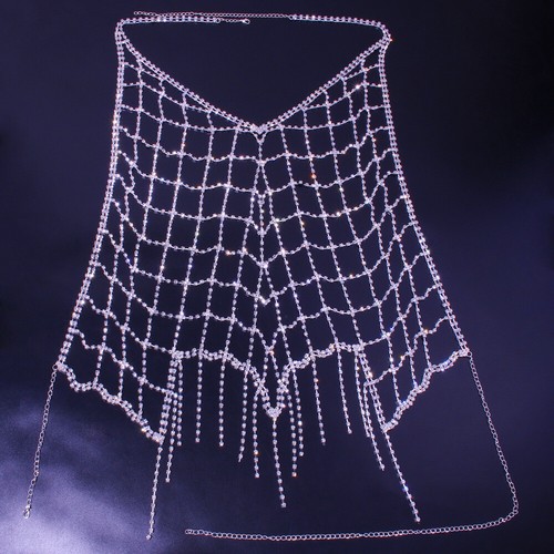 Gilet donna petto strass quadrato nappa supporto catena corpo festa costumi 89731 - Foto 4 di 5