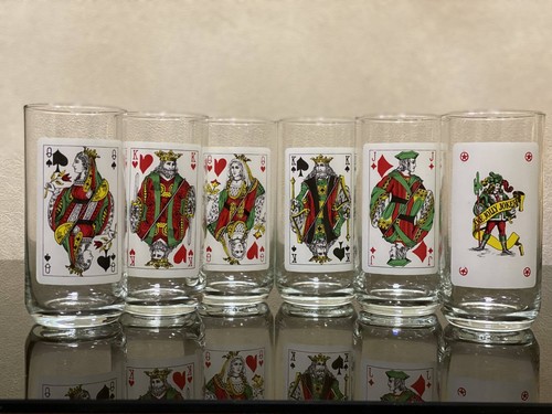 6 Vintage Playing Card Glass Highball Tumblers Retro Bar Ware Game Night Poker - Picture 3 of 12