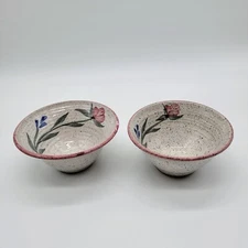 Pair Of Small Art Pottery Bowls 4"x2" Fruit, Dipping Bowls Flowers Studio Potter