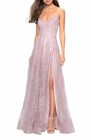 LA FEMME METALLIC FLORAL EMBELLISHED MAUVE GOWN DRESS sz 2