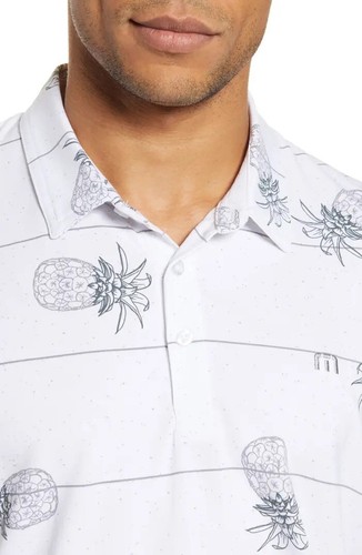 NWT Travis Mathew Stacked Deck Short Sleeve Polo - White / Pineapple Print - 3XL - Picture 4 of 9