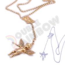 ' Men's Stainless Steel Angel Jesus Pendant Rhinestone Rosary Necklace Chain