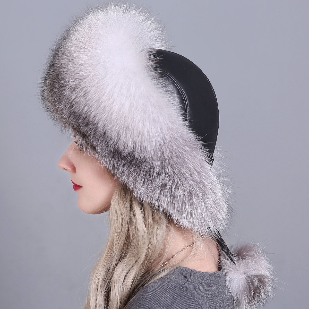 Russian Mink Fur Hat for Women with Elastic OS Black Mink and Fox Fur Hat, Luxuriously Soft and Cozy  main image 2