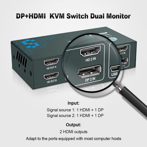 KVM Switch HDMI+DisplayPort Dual Monitor 2 Port 4K@60Hz KVM Switch 2 Monitore - 第 6/7 張圖片