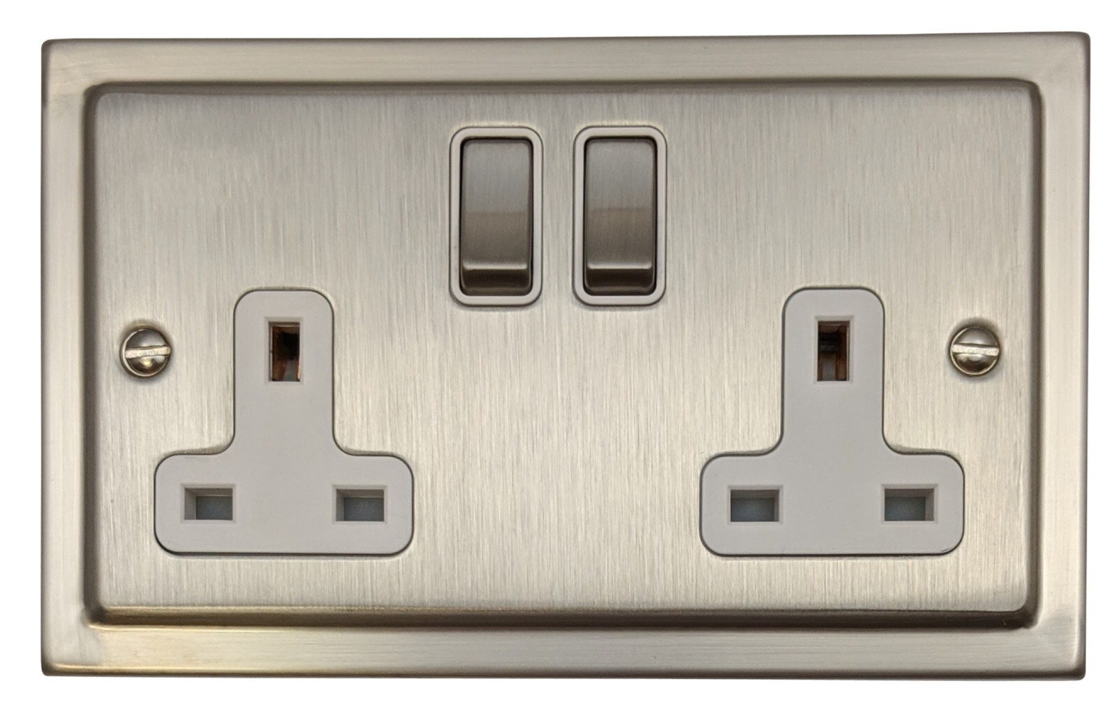 G&H TSN10W Trimline Plate Satin Nickel 2 Gang Double 13A Switched Plug Socket