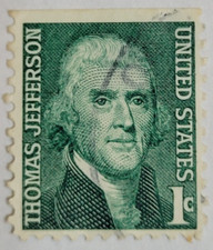 U.S. Postage Stamp ~ THOMAS JEFFERSON ~ 1¢ Green Stamp ~ Used/Posted ~ 1968  -02