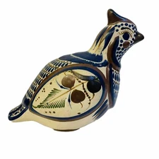 Vtg Mexican Tonala Pottery Quail Folk Art Figurine Blue Brown Hand Painted 8"