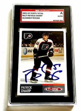 PATRICK SHARP SIGNED 2002-03 TOPPS TOTAL ROOKIE CARD #417 SGC AUTHENTICATED