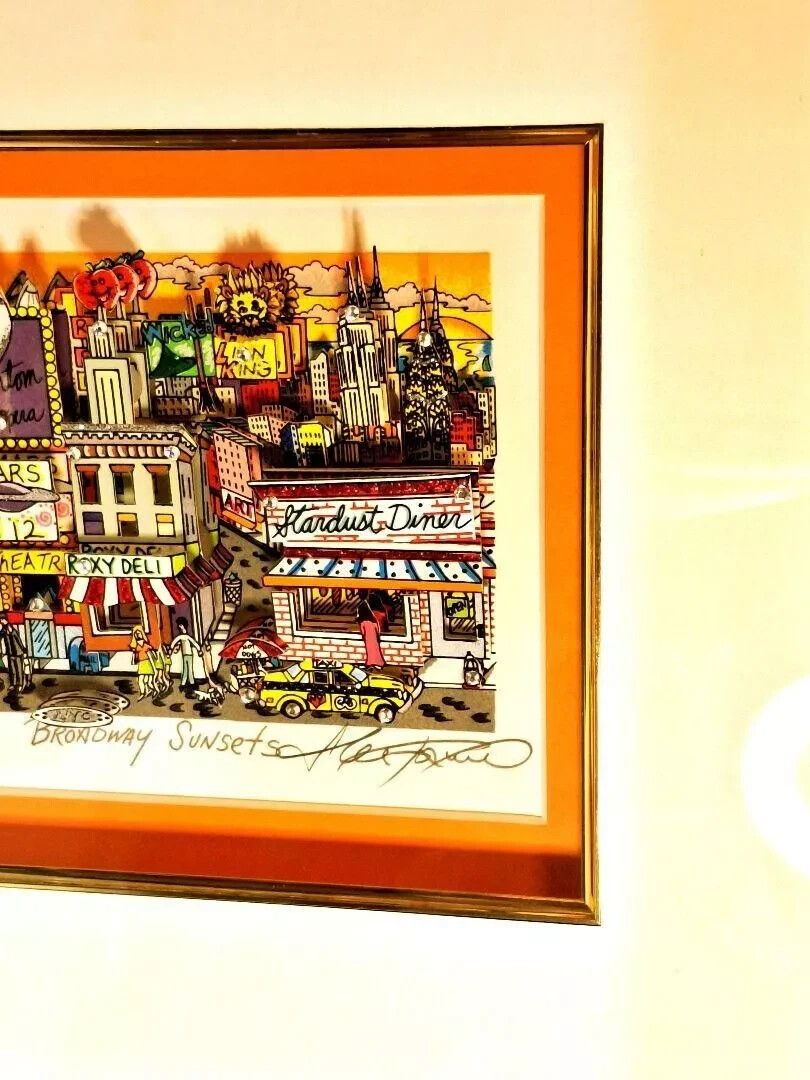 チャールズ・ファジーノ　ブロードウェイサンセット Charles Fazzino Broadway Sunset Original 3D Pop Art Framed