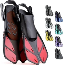 CAPAS Snorkel Fins, Swim Fins Travel Size Short Adj. Diving Small/Medium-Red