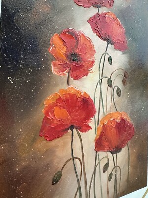 Original Art Poppy Painting Flowers Art Red Poppies Oil Painting
