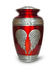 New Angle Wing Cremation Urn Red Engraved Funeral Jar for Human and Pet Ashes