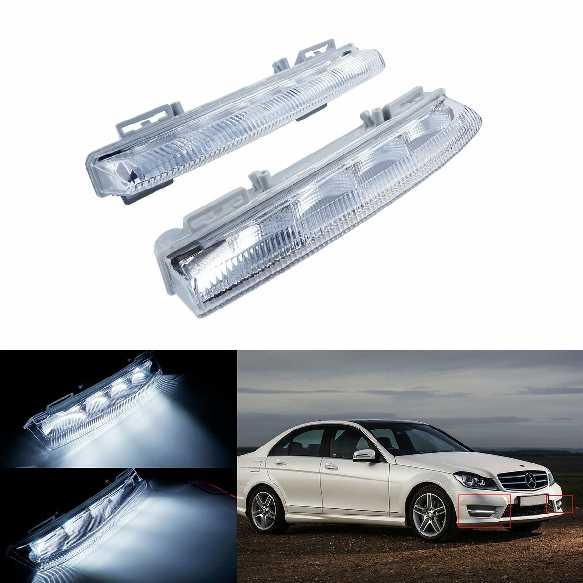 LED Daytime Running Lamps Replacement For Mercedes W204 W218 W221 X204 C CLS GLK | UK