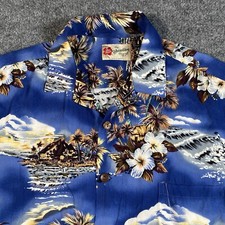 Hilo Hattie Mens Large Hawaiian Button Shirt Made in USA Missing Button 
