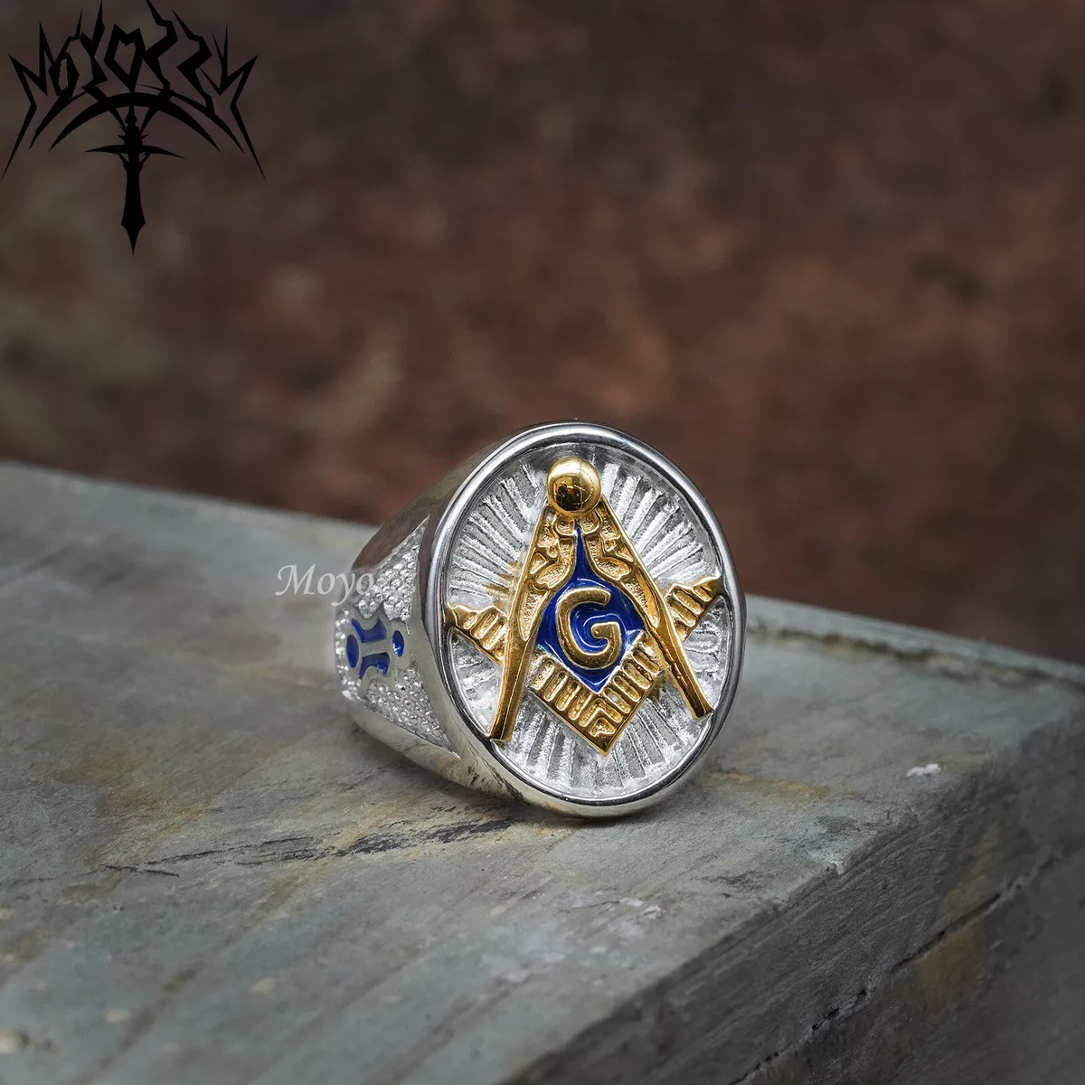 Amazon.com: 10K Yellow Gold Inlayed Blue Spinal Masonic Ring with Cubics :  Handmade Products