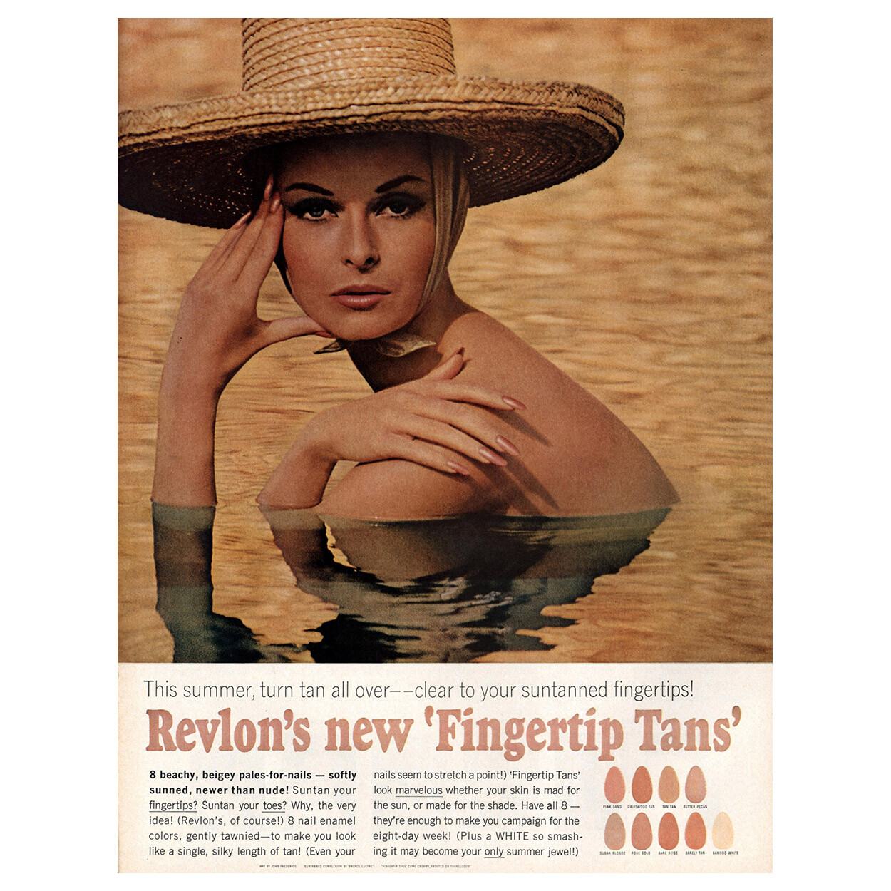 1964 Revlon: Fingertip Tans Vintage Print Ad