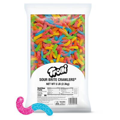 5 Pound Trolli Sour Brite Crawlers Gummy Worms Assorted Candy Bag