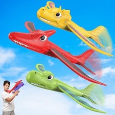3 Pack Dino Airplane Launcher Toys, 2 Flight Modes Foam Glider Catapult Plane T