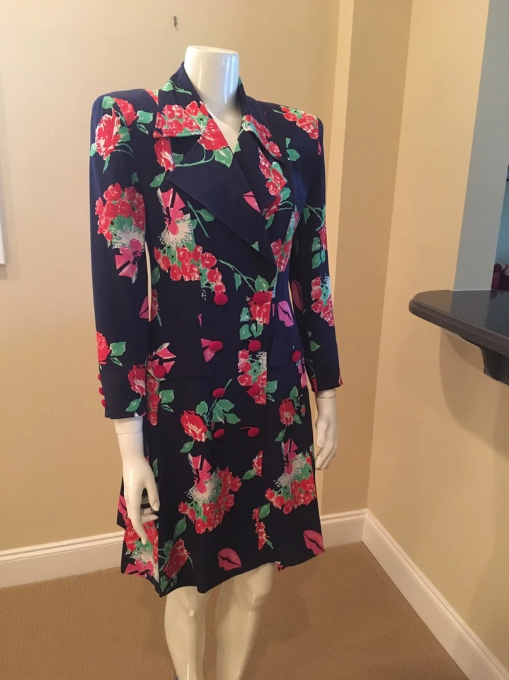 Vestido Abrigo Vintage Christian Lacroix Estampado Seda Alta Costura Italia Talla US 6 Foto 2 de 4