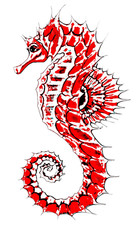 Red Seahorse Sticker Decal