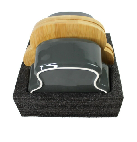 Ceramic Set 2 Pet Food Bowls Water Dishes & Wooden Tray, No Spill Dog Paw Design - Picture 13 of 16