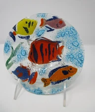 Handcrafted Fused Art Glass Colorful Fish Dish Trinket Dish 6.25" Nautical Decor
