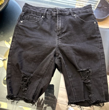 VTG Guess High Waisted Denim Cut Off Shorts Black Sz 28 Distressed Raw Hem xbb
