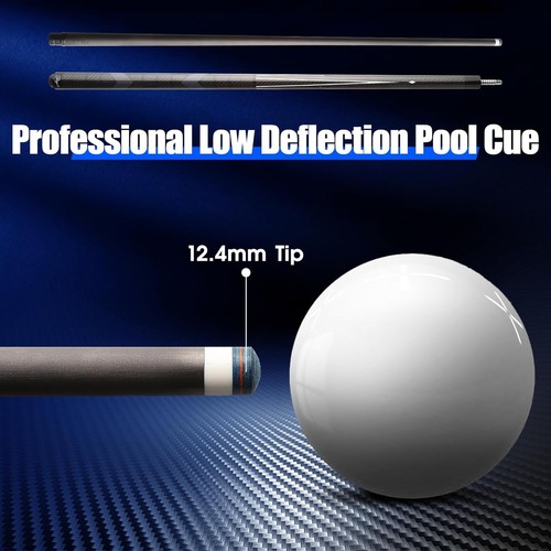 Carbon Fiber Pool Cue - 2 Pieces Stick with 12.4 mm Tips 58" 19 oz, Black - Picture 2 of 6