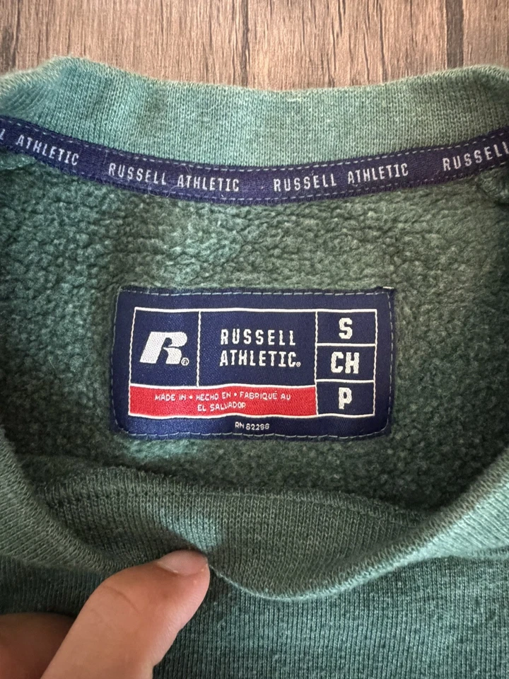 Russell Athletic Hombre Pequeña Verde Polar Cuello Redondo Sudadera Pullover Informal Foto 4 de 4