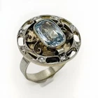 Antique 925 Sterling Silver Ring Diamond & Natural Blue Topaz Size 5.5