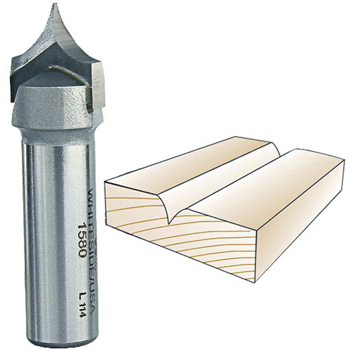 Whiteside Point Cutting Roundover Bit, 1/2 in. SH x 3/8 in. R x 3/4 in. CD 1580