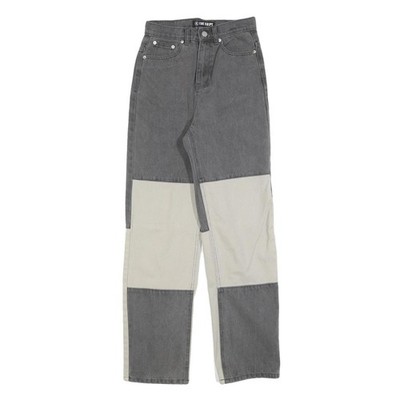 THE KRIPT Damen Jeans Colourblock Regular Fit Grau Creme W25 L30 Reißverschluss