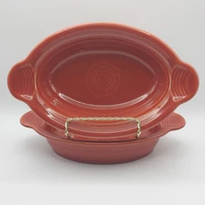 🔥 2 Fiesta PAPRIKA 9¼" Open Individual Casserole Dish Oval Baker Au Gratin