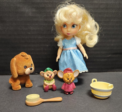 Disney Animators 5'' Mini Cinderella Doll w/ Puppy Jaques Gus Play Set  Adorable