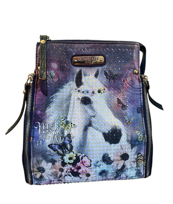 Nicole Lee Purse Make A Wish Horse Handbag Crossbody Embellished Purple 10in