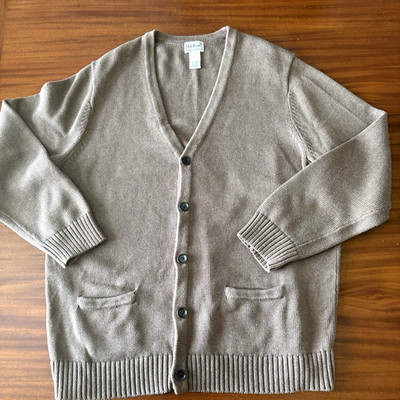 Vintage L.L. Bean Men s XL Regular Grandpa Cardigan Sweater Tan 100% Cotton F/W