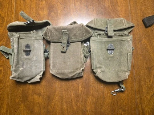 Lot Of 3 WW2 US Army Vietnam Era Sm.Arms Ammunition Pouches &  Belt Military
