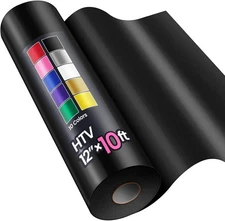 12" x 10ft Heat Transfer Vinyl HTV Rolls Black HTV Vinyl for T-Shirt