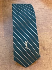 Vintage Yves Saint Laurent YSL Green w/Beige Stripe Silk Tie Logo Paris New York