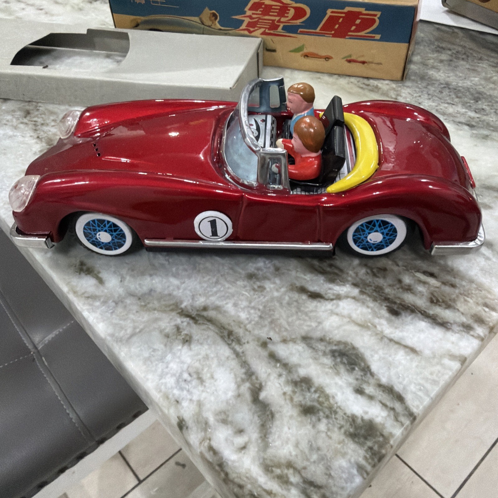 Vintage China MF 763 Racing Sports Car Convertible Friction Tin Toy w/Box