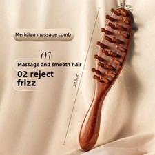 1Pcs Meridian Comb Scalp Therapy Massage Comb Head Caring Natural Wood Round Han