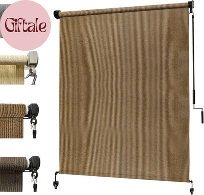 6'(W) X8'(H) Walnut Outdoor Roller Shade - Cordless Exterior Roll up Sun Shade f