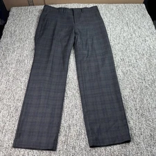Ryan Seacrest Distinction Men's 34x30 Dress Pants Plaid Check Gray Blue Wool