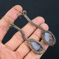 Dendrite Opal Gemstone Handmade Copper Wire Wrap Jewelry Earring 3.94 n885
