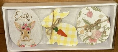 Quill To Paper By Sixtrees Easter Blessings Egg Plaid Bunny Flowers Decor Set x3