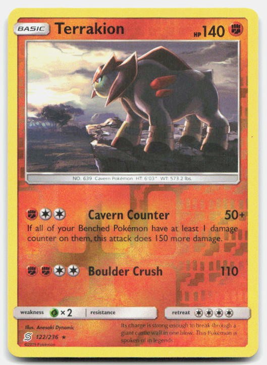 Unified Minds Terrakion 122/236 MP Pokemon Reverse Holo Rare Tcg Card