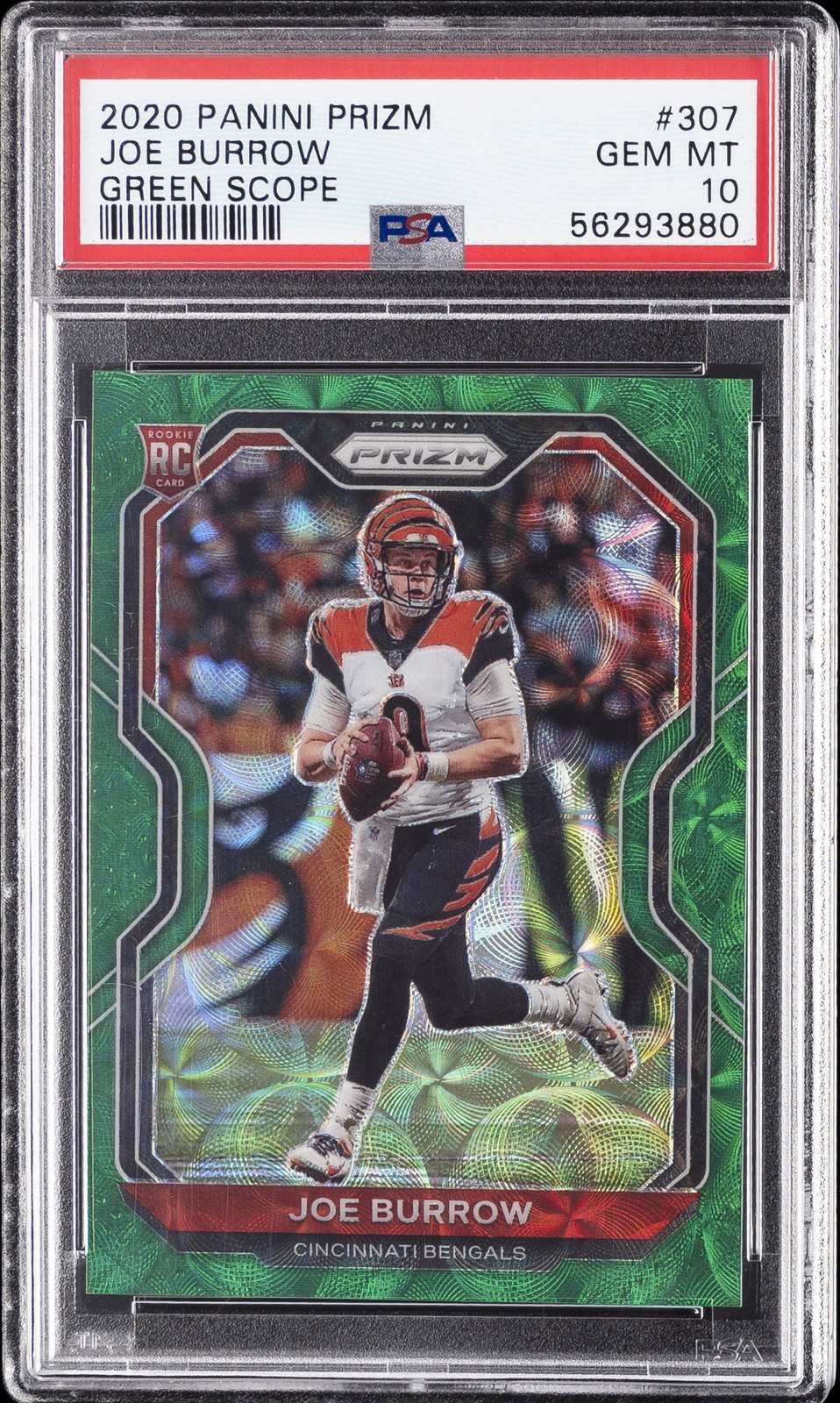 2020 PANINI PRIZM GREEN SCOPE #307 JOE BURROW ROOKIE RC #/75 PSA 10 view 1