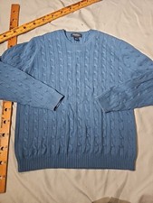 Vintage Brooks Brothers Sweater Mens L Blue Cable Knit Fisherman Old Money 90s