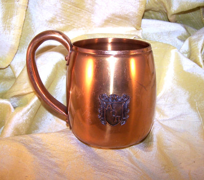 VINTAGE Alpha Omicron Pi sorority West Bend copper crest stein / mug - OLD